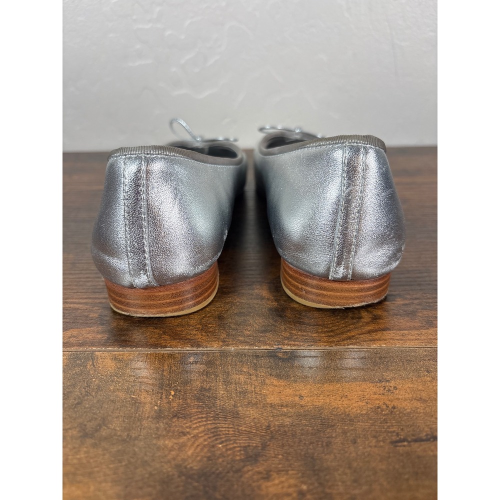 Chanel Silver Metallic Leather CC Logo Bow Ballet Flats Shoes Italy - Picture 8 of 11